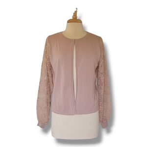 Siani Round Neck Cardigan Lace & Pearl Statement Sleeves. Size M